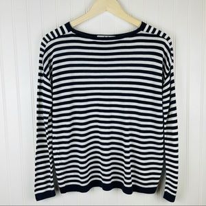 Magaschoni Navy Blue White Striped Sweater Size S